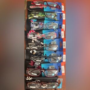 NEW Bundle lot of 8 Fashion Reading Glasses 2.00 case cat eye assorted designs